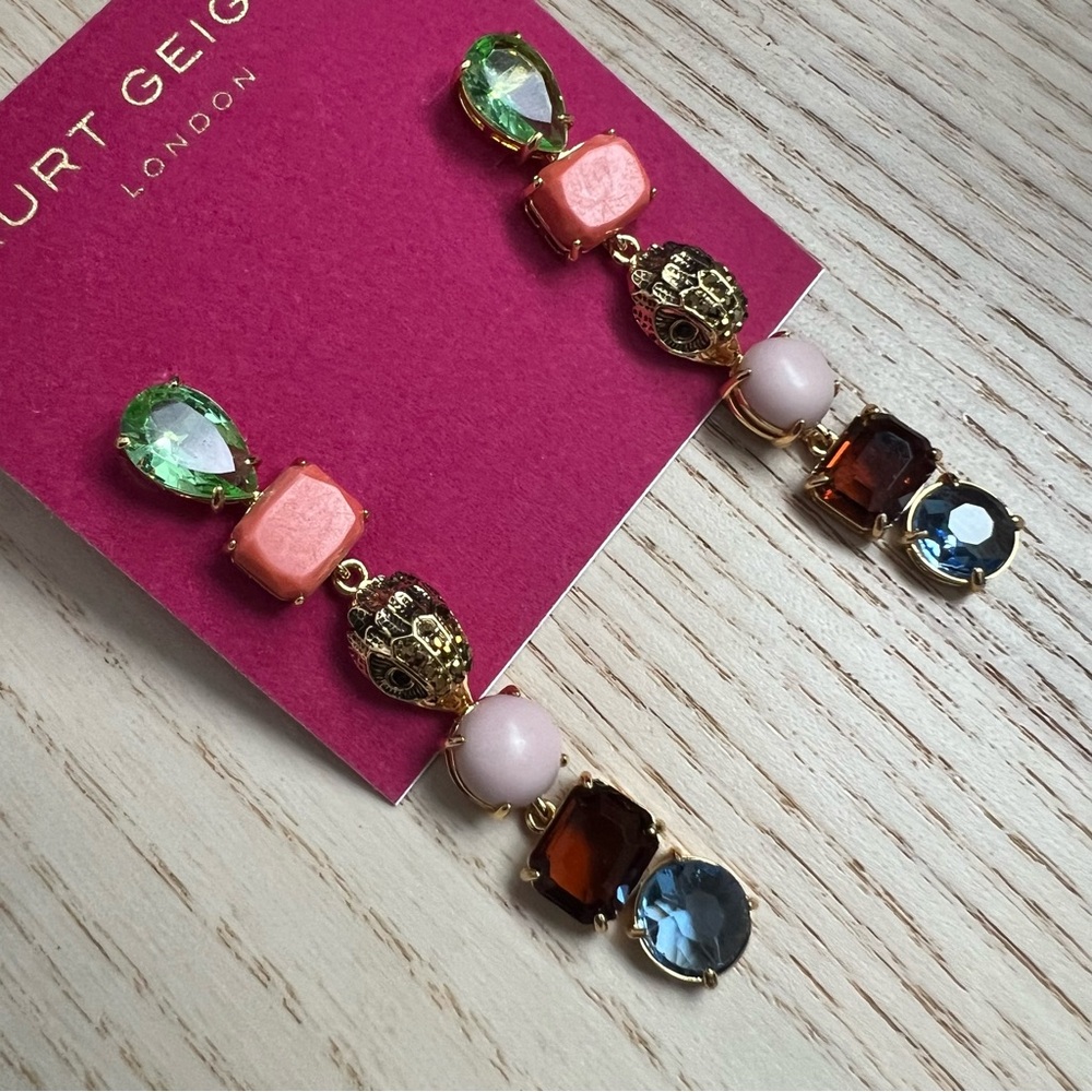 NEW KURT GEIGER LONDON Mixed Crystal & Semiprecious Stone Linear Drop Earrings - Picture 7 of 11